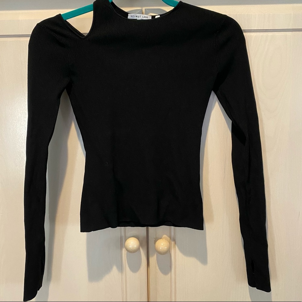 Helmut lang black long sleeve shirt shoulder cut out size xs